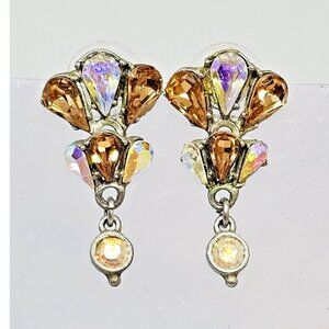 Ben-Amun Amore Women's Silver Tone AB Crystal Drop Earrings Aurora Borealis
